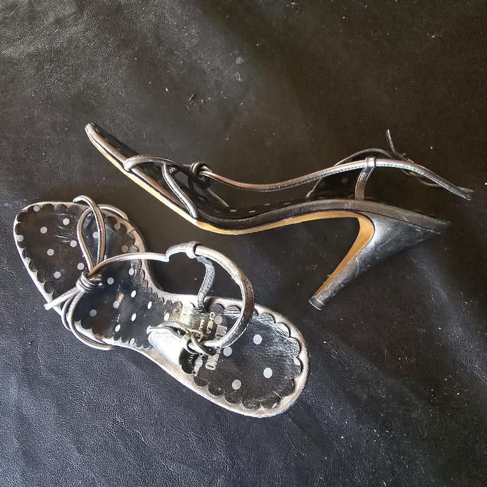 Moschino Cheap and Chic Y2K Strappy Heels 39.5 silvery metallic leather